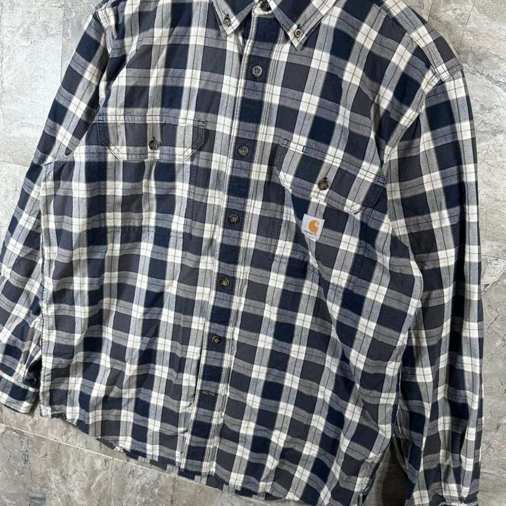Carhartt Plaid Shirt Men's Medium Workwear Loose Fit Long Sleeve blue - Picture 2 of 7